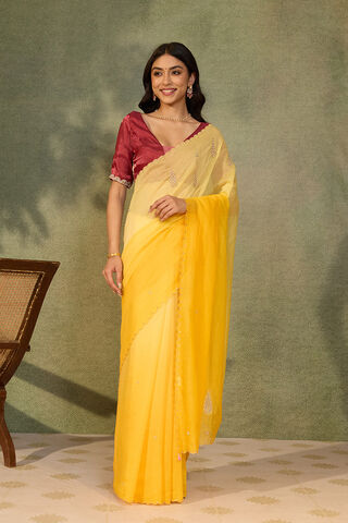 Yellow Pure Silk Cotton Embroidered Saree thumbnail image number null