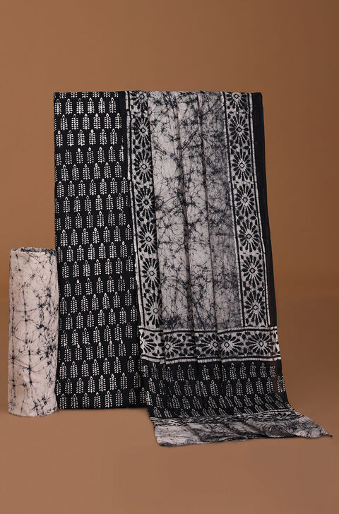 Black Pure Cotton Batik Unstitched Suit Set
