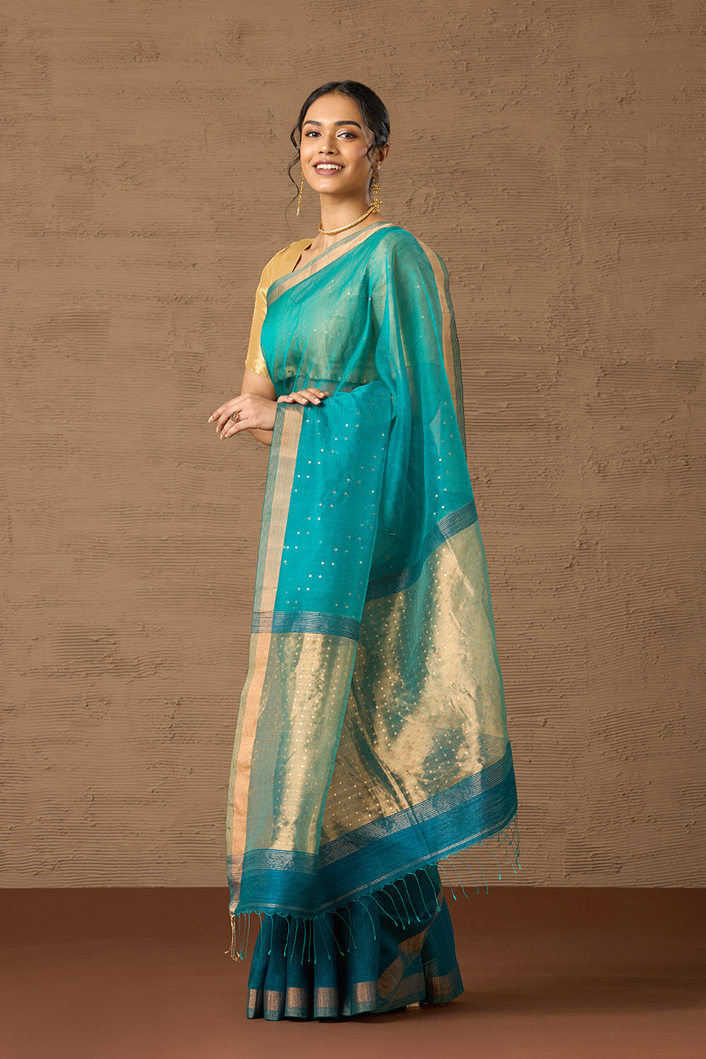 Blue Woven Pure Silk Bengal Saree image number null