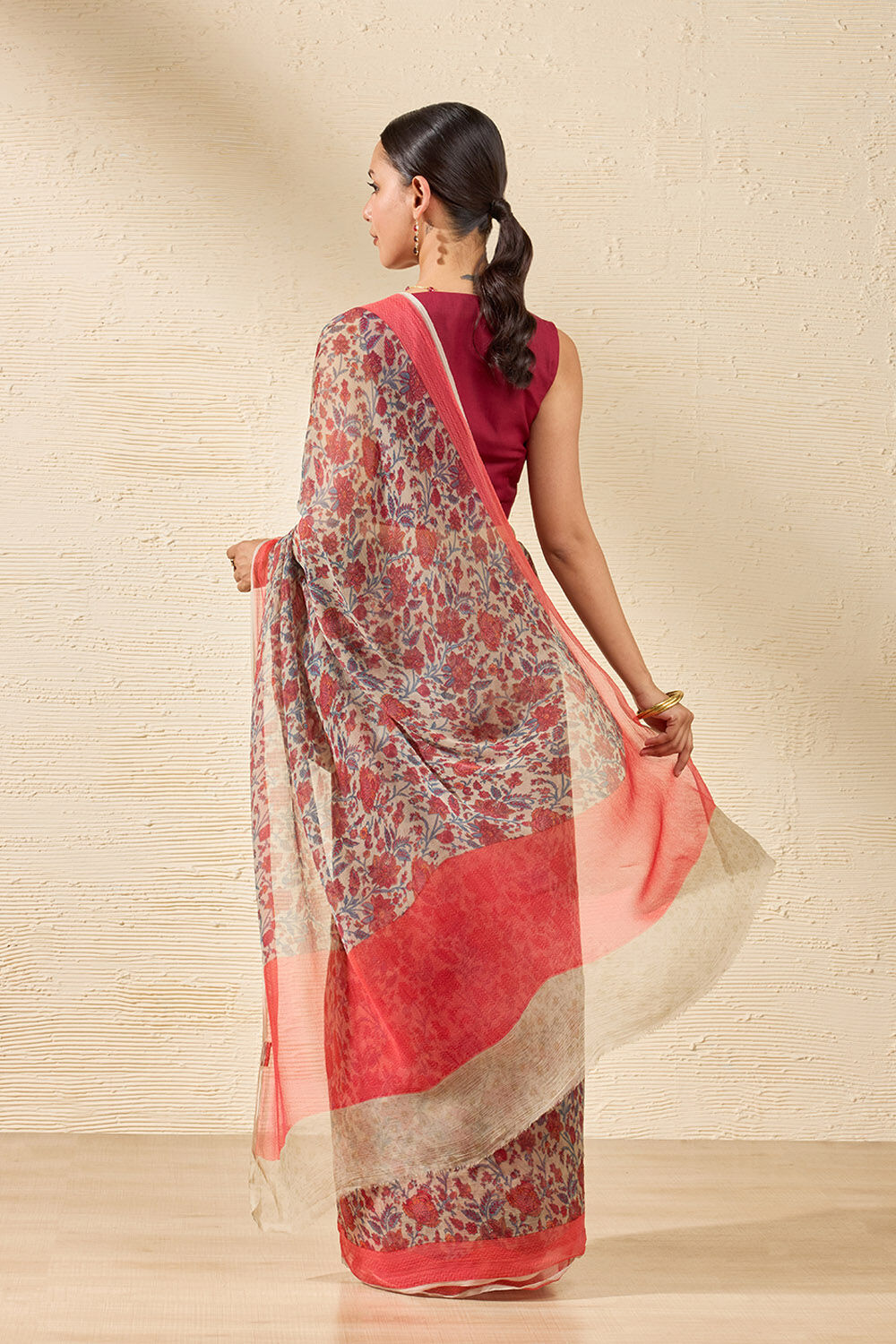 Grey Screen Printed Viscose Chiffon Saree image number null