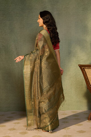 Dark Green Woven Pure Tissue Cotton Maheshwari Saree thumbnail image number null