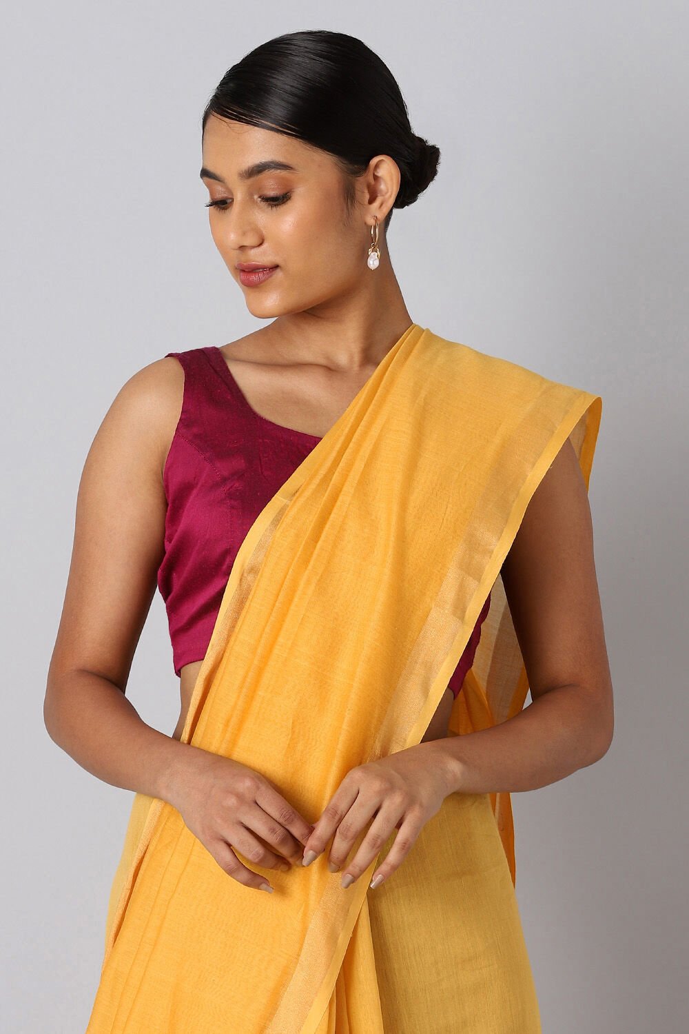Yellow Pure Silk Cotton Jamdani Saree image number null