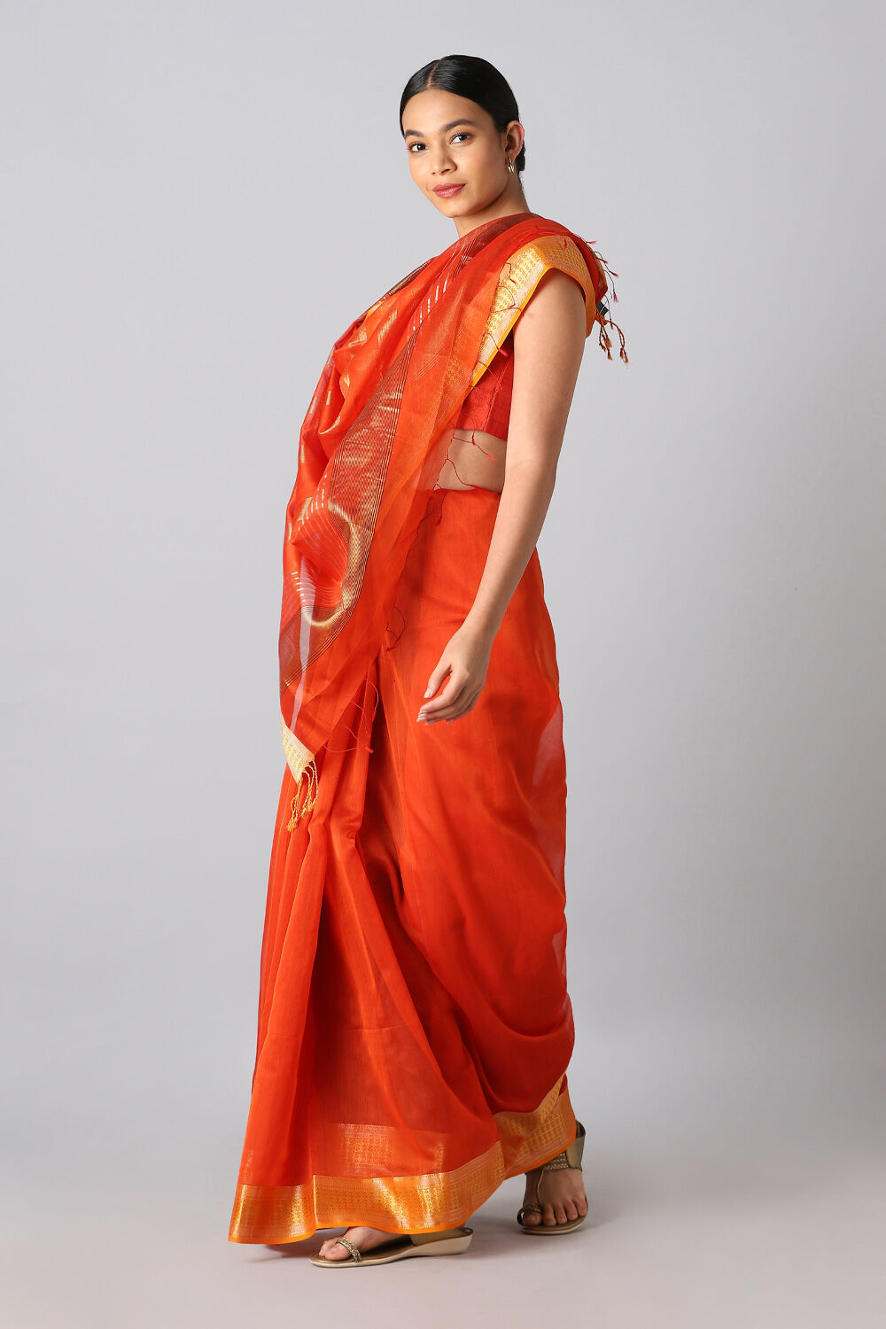 Orange Pure Silk Cotton Maheswari Saree image number null