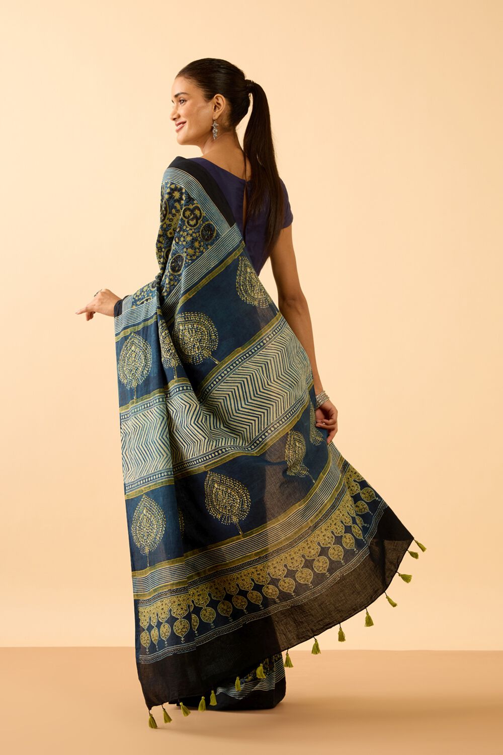 Blue Gujarat Pure Cotton Ajrakh Saree image number null