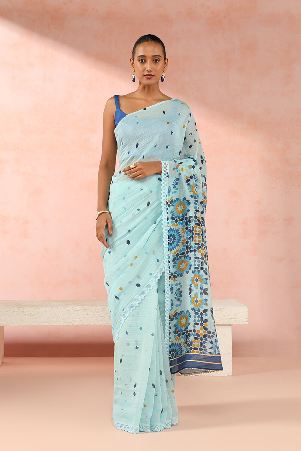 Blue Pure Silk Cotton Digital Printed Saree image number null