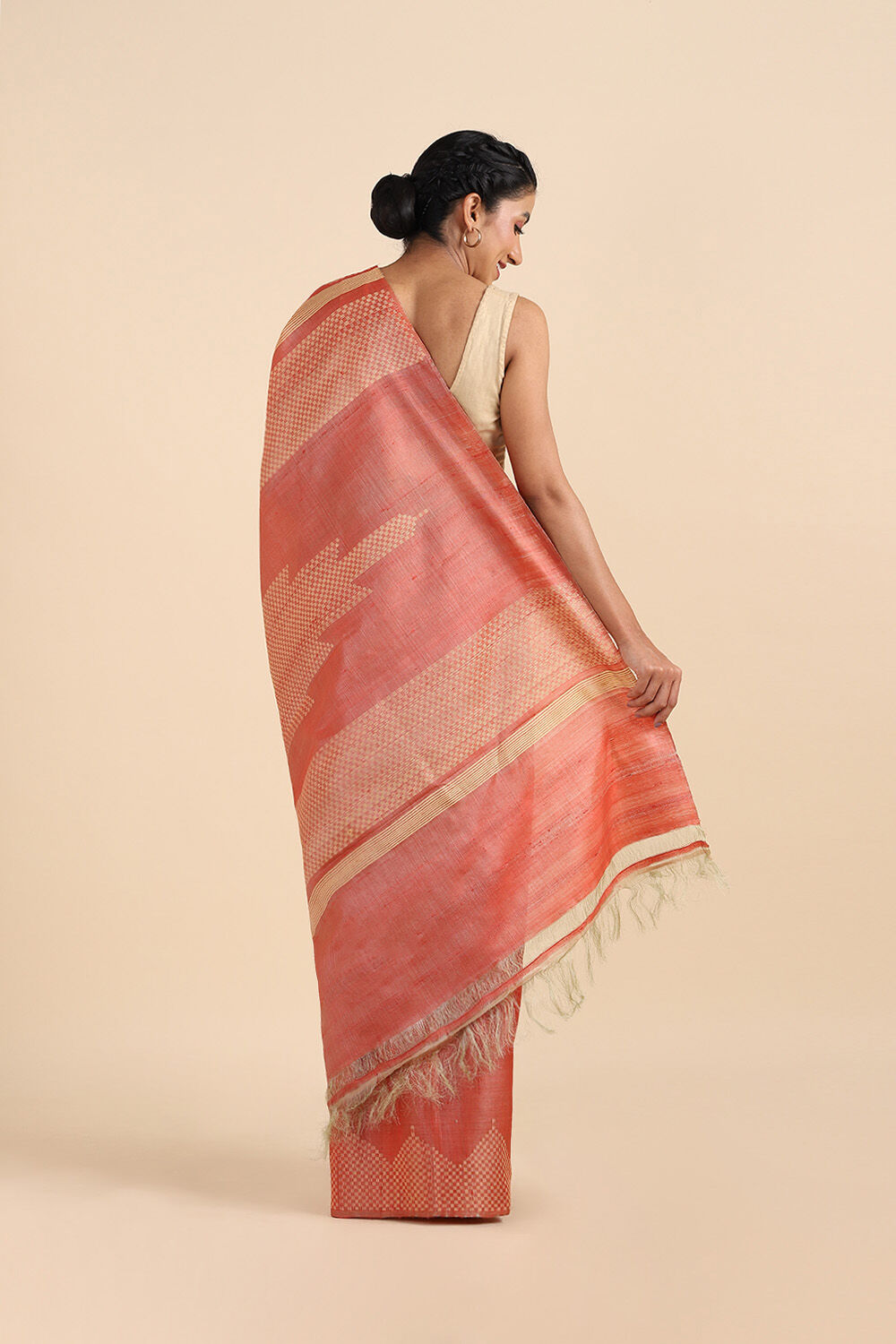 Orange Pure Tussar Woven Saree image number null