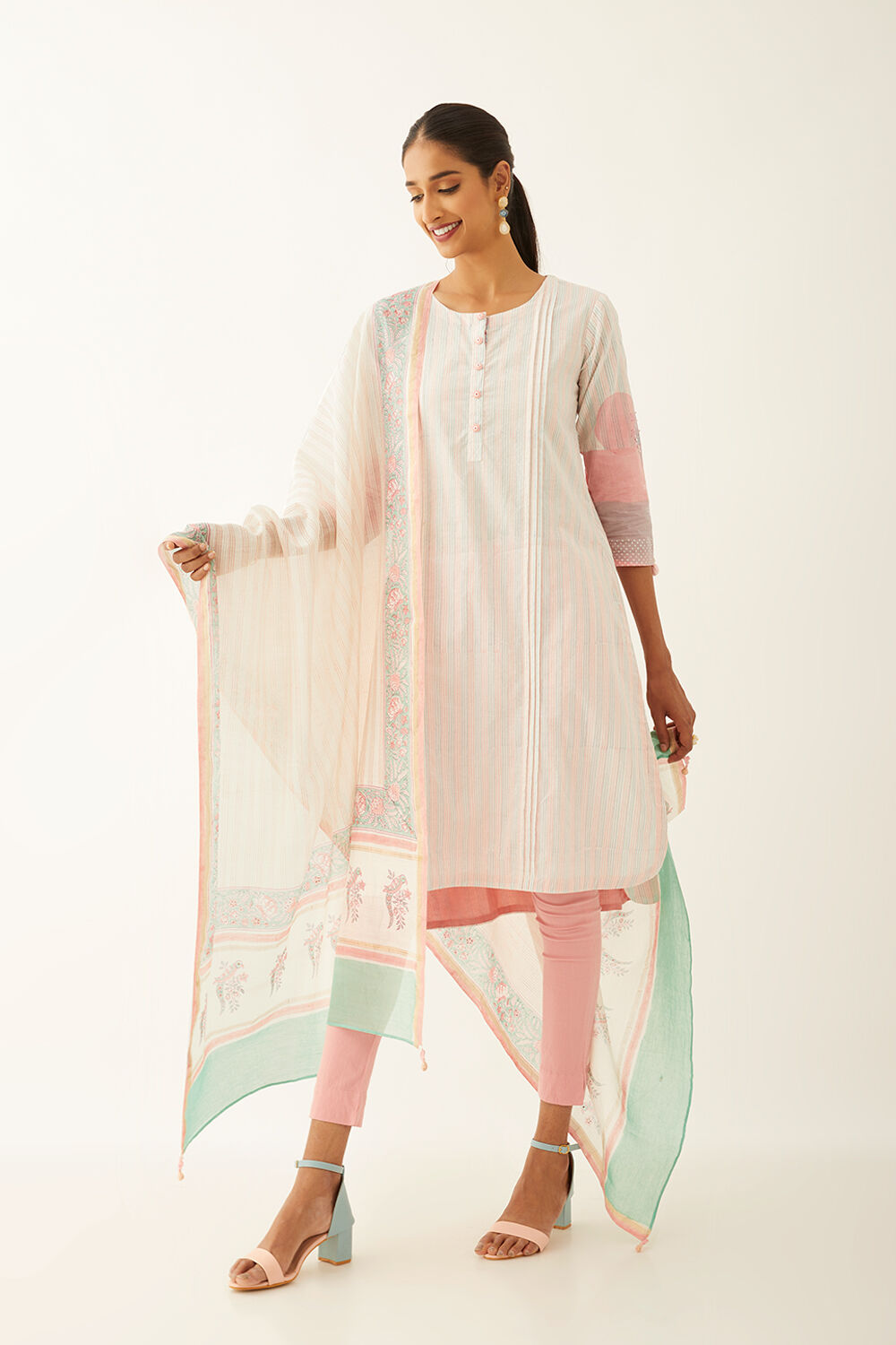 Light Pink Silk Cotton Sanganeri Printed Dupatta image number null