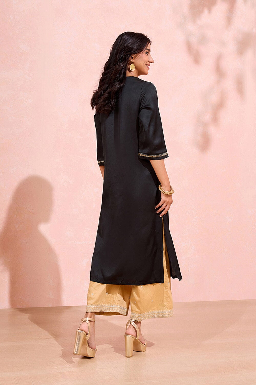 Black Viscose Brocade Kurta image number null