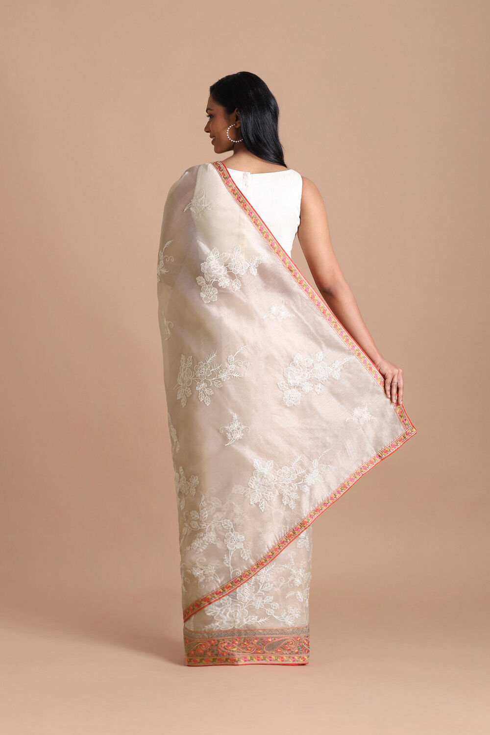 Beige Embroidered Saree image number null