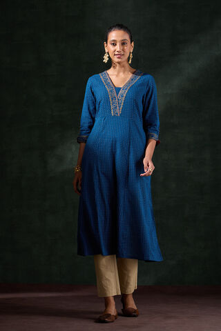 Blue Pure Cotton Printed Kurta thumbnail image number null