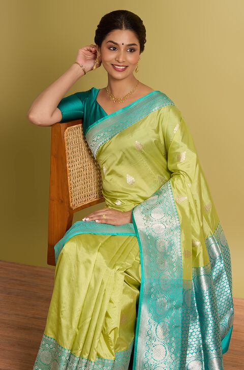 Light Green Pure Silk Kadwa Banarasi Saree