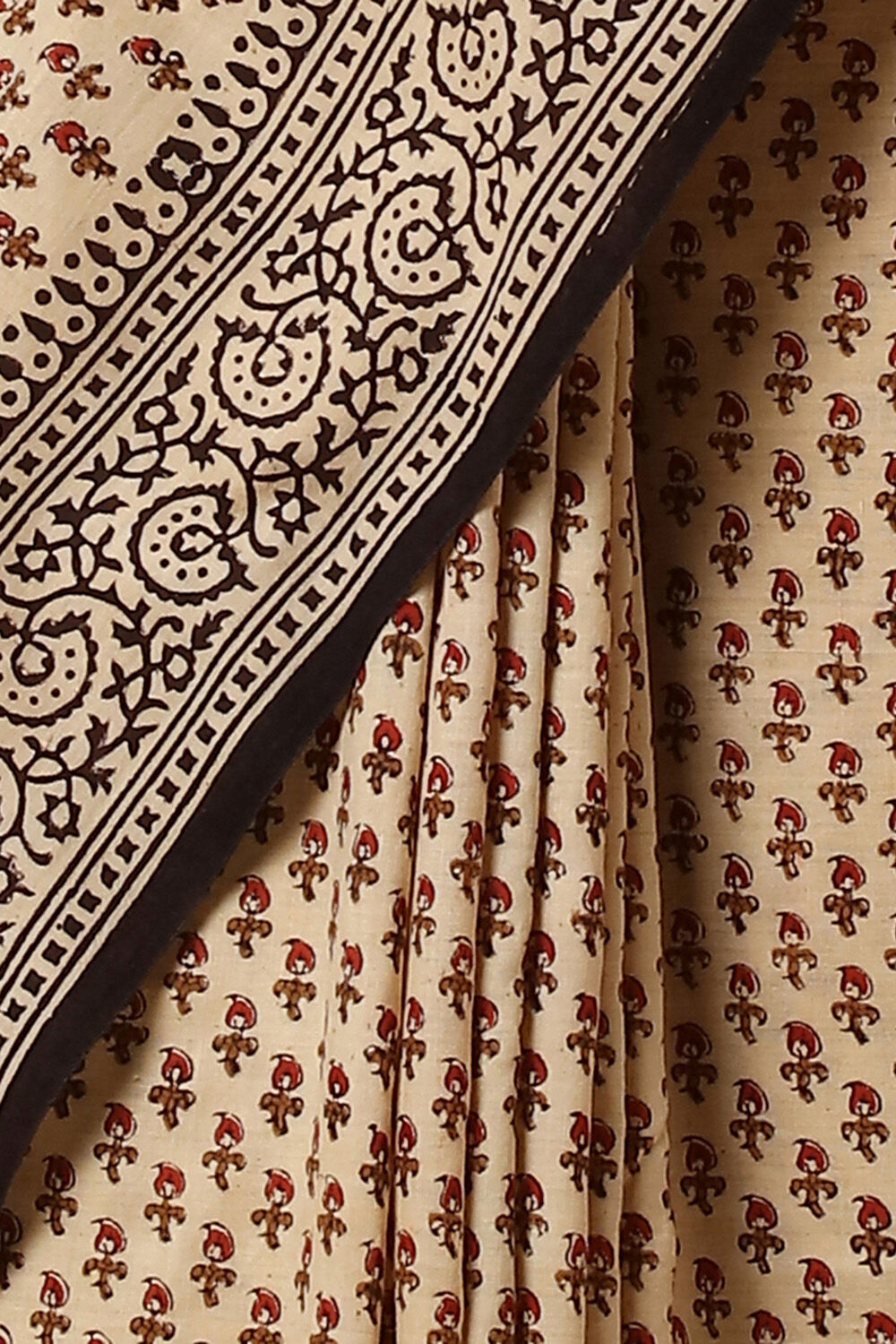 Beige Pure Khadi Cotton Bagru Printed Saree image number null