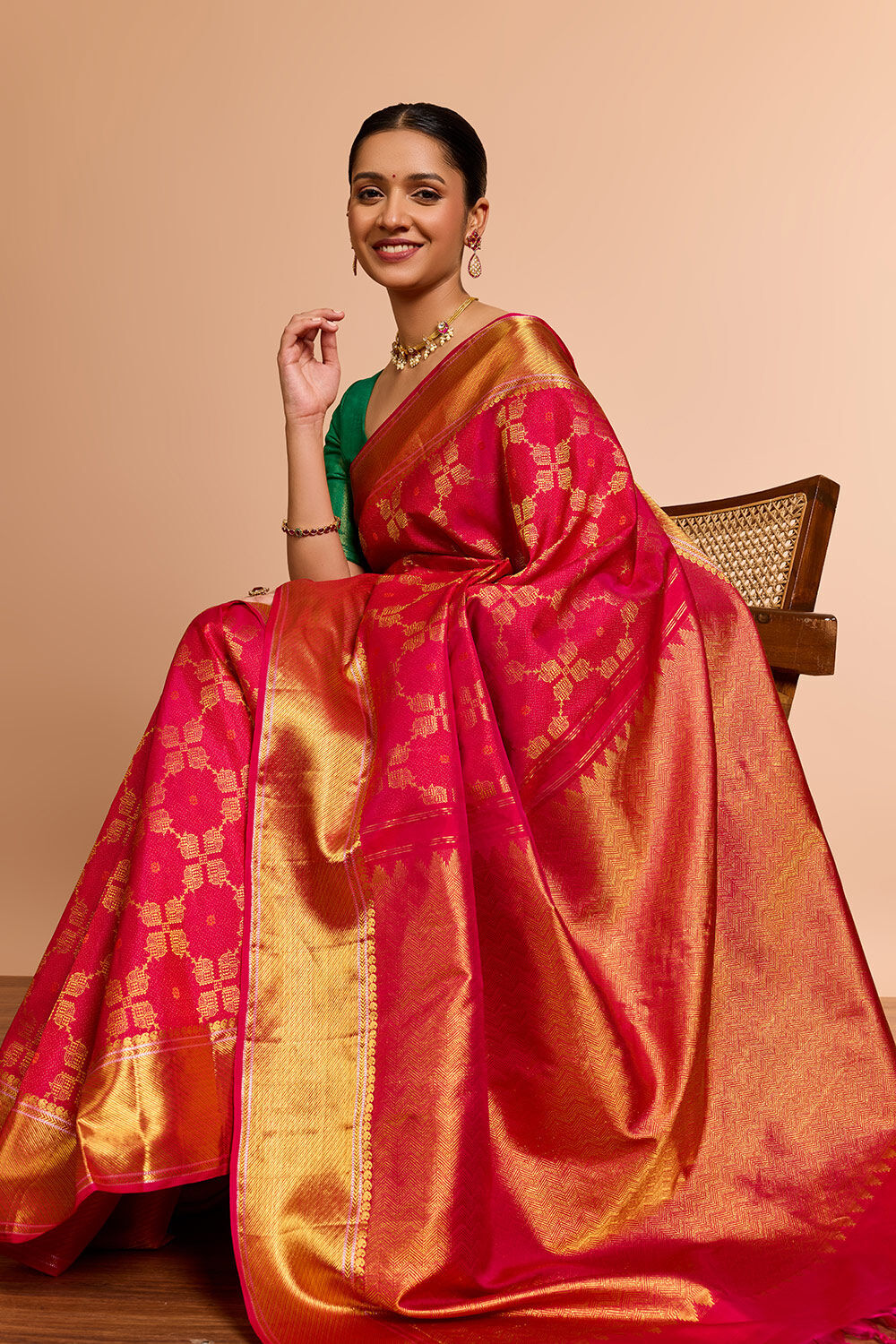 Pink Brocade Pure Silk Kanjeevaram Saree image number null