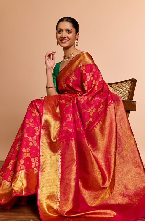 Pink Brocade Pure Silk Kanjeevaram Saree
