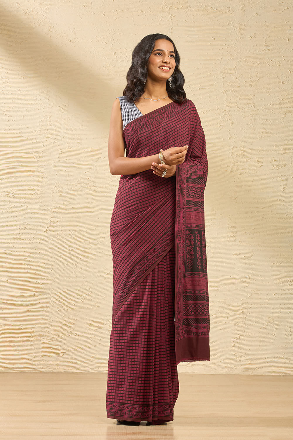 Red Bagh Block Printed Pure Cotton Saree image number null