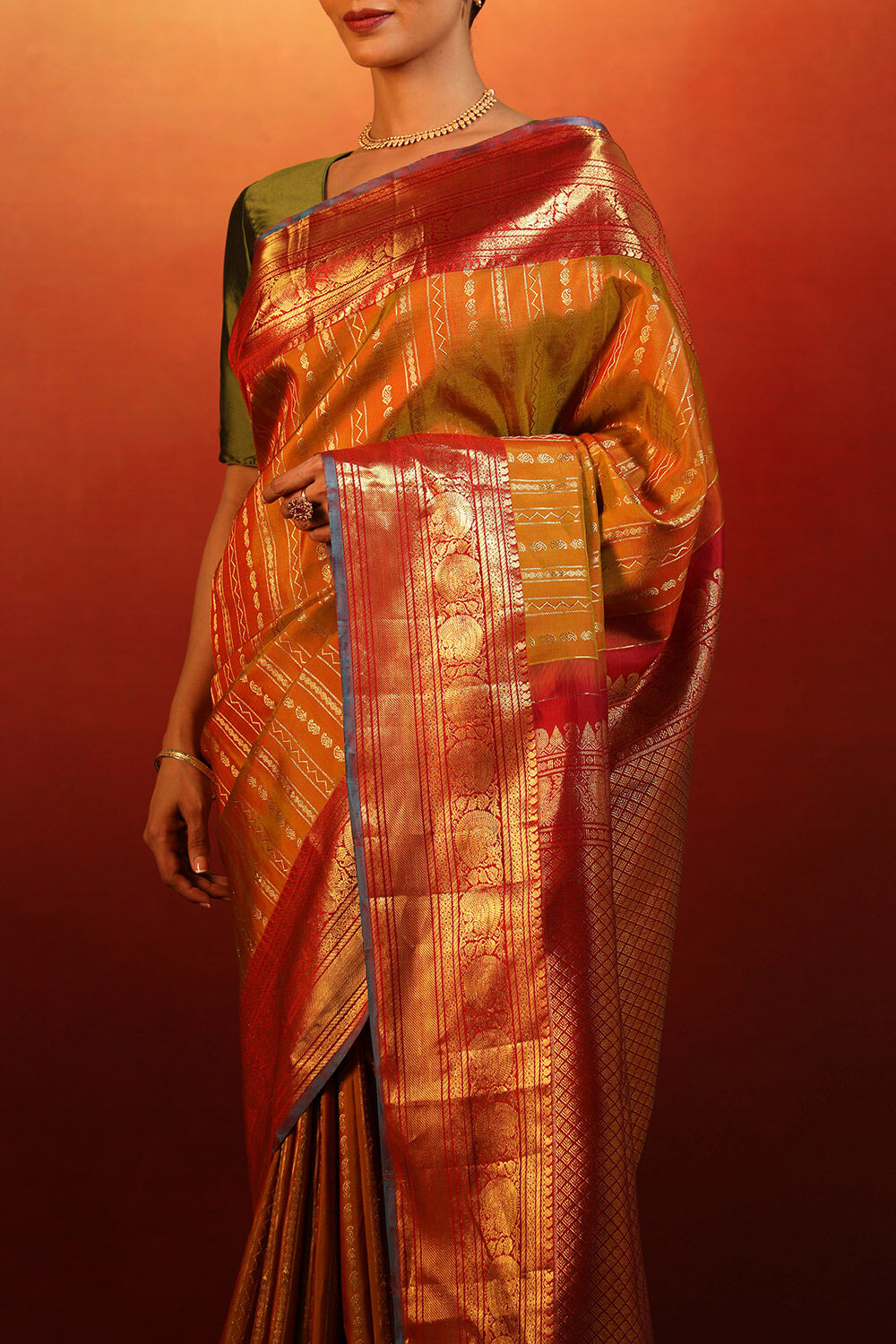 Orange Woven Pure Silk Kanjivaram Saree image number null