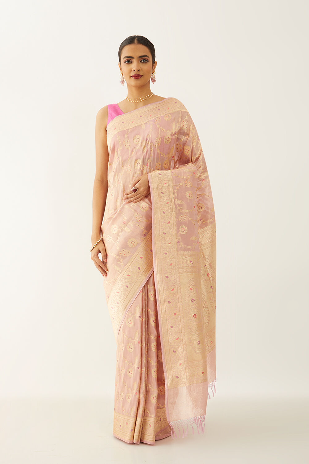 Light Pink Pure Silk Tissue Banarasi Kadwa Saree image number null
