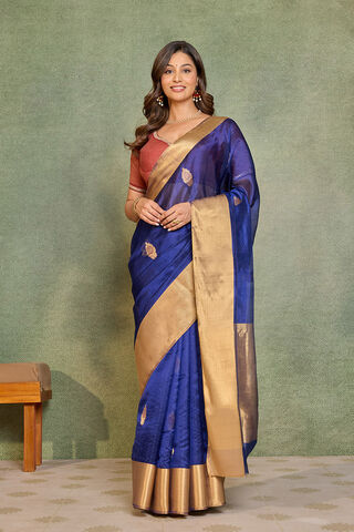 Dark Blue Eknaliya Pure Silk Chanderi Saree thumbnail image number null