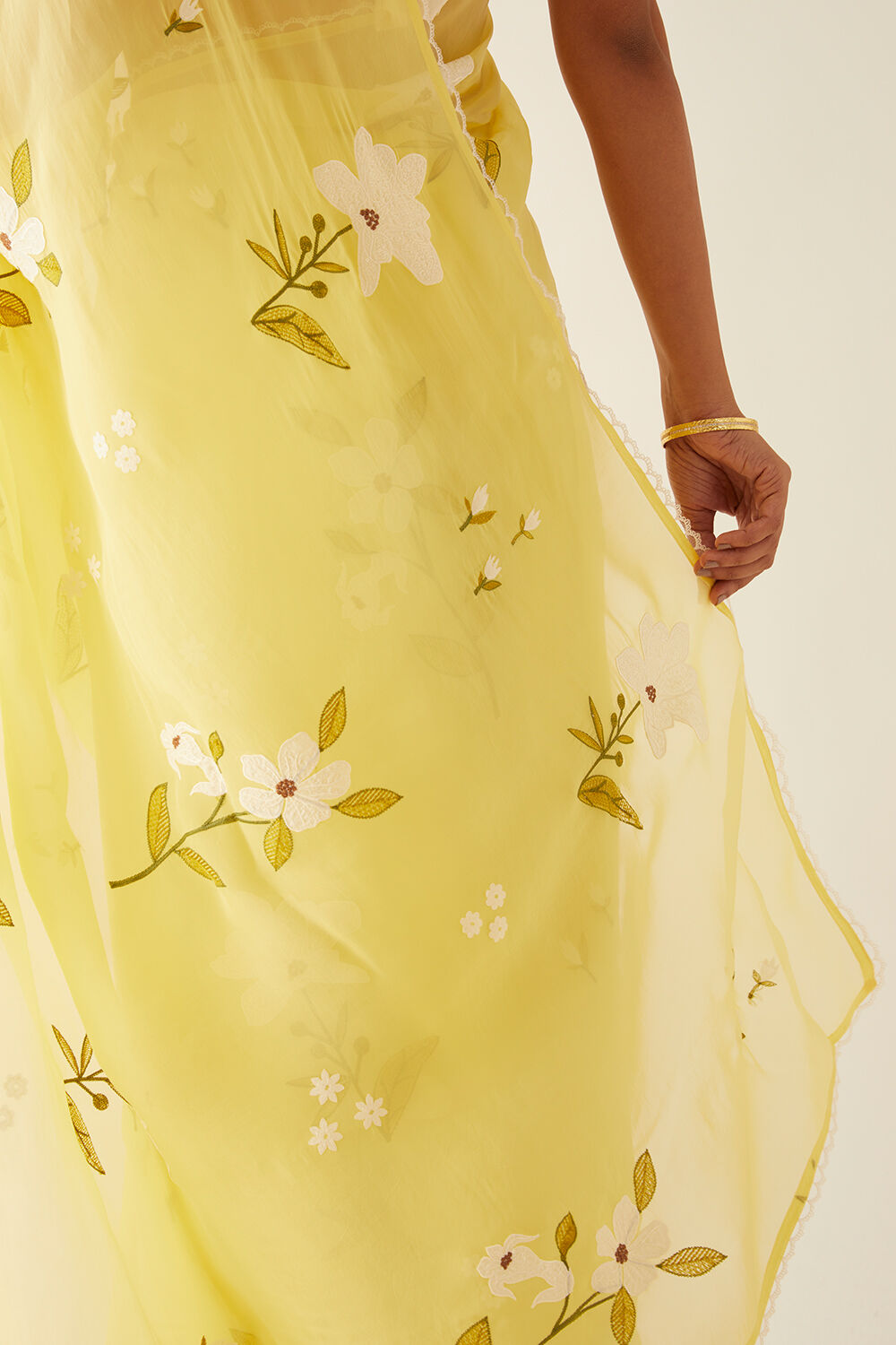 Yellow Viscose Organza Embroidered Saree image number null
