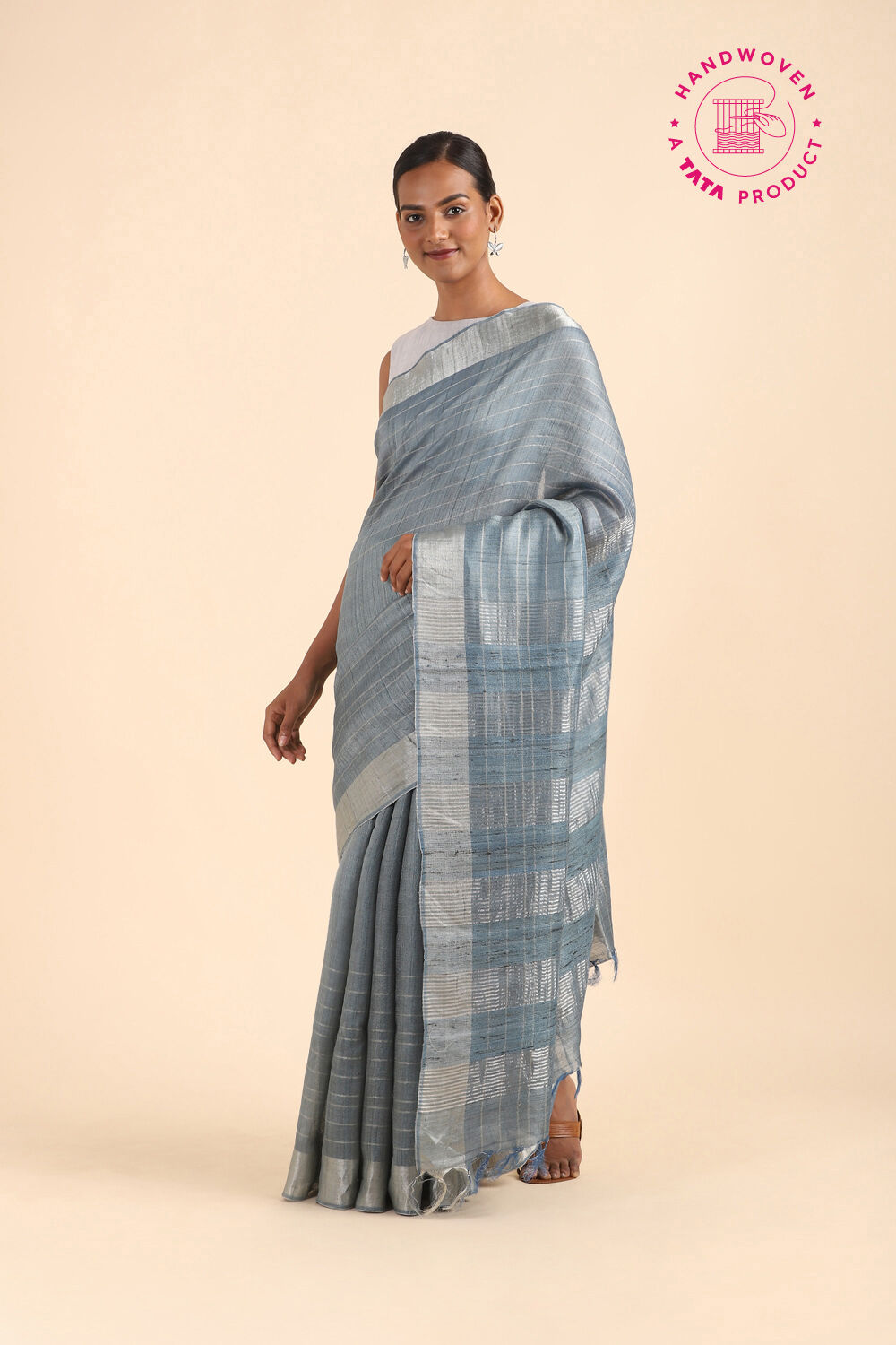 Grey Pure Tussar Silk Bhagalpuri Saree image number null