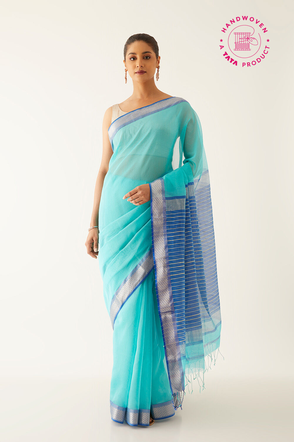 Light Blue Pure Silk Cotton Maheshwari Saree image number null