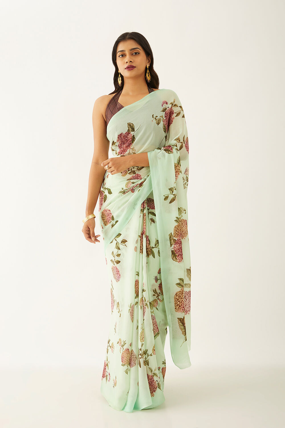 Light Green Viscose Crepe Digital Print Saree image number null
