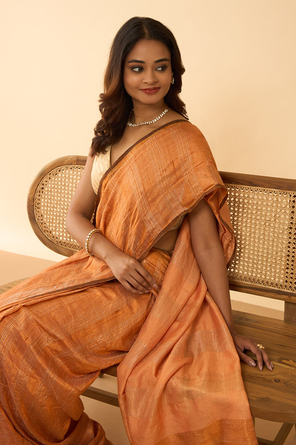 Light Orange Bhagalpur Woven Pure Tussar Silk Saree image number null
