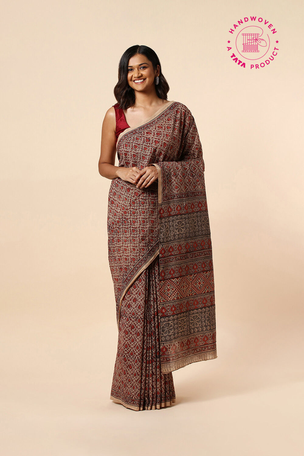 Beige Pure Khadi Cotton Printed Kalamkari Saree image number null