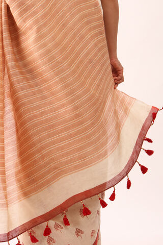 Off White Tissue Linen Screen Printed Saree thumbnail image number null