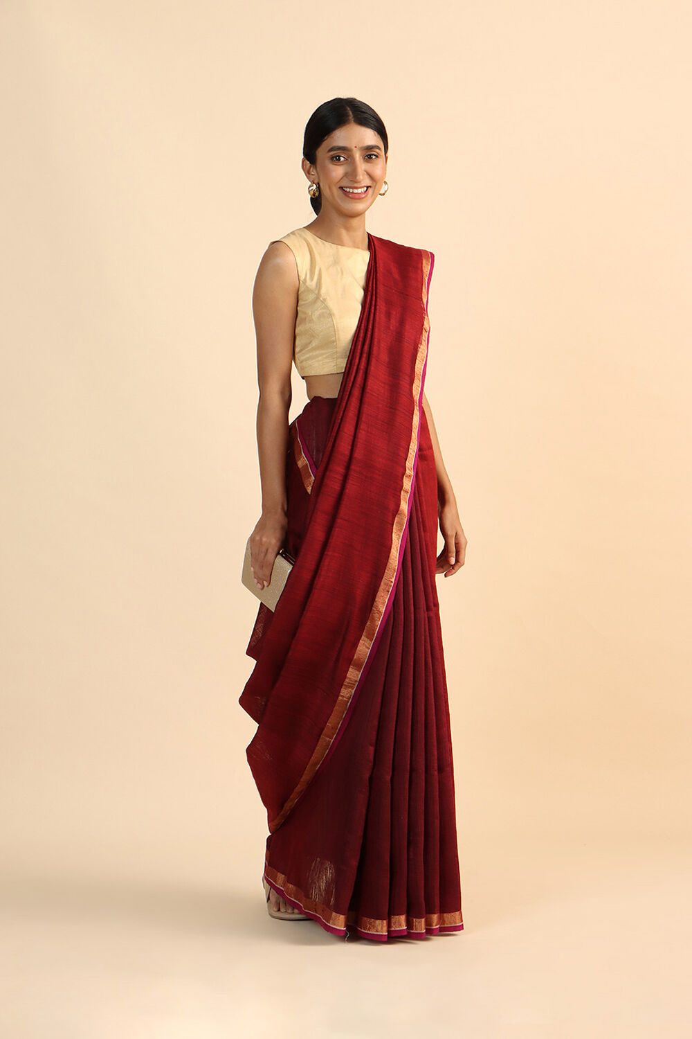 Dark Red Pure Pure Silk Vanya Bengal Saree image number null