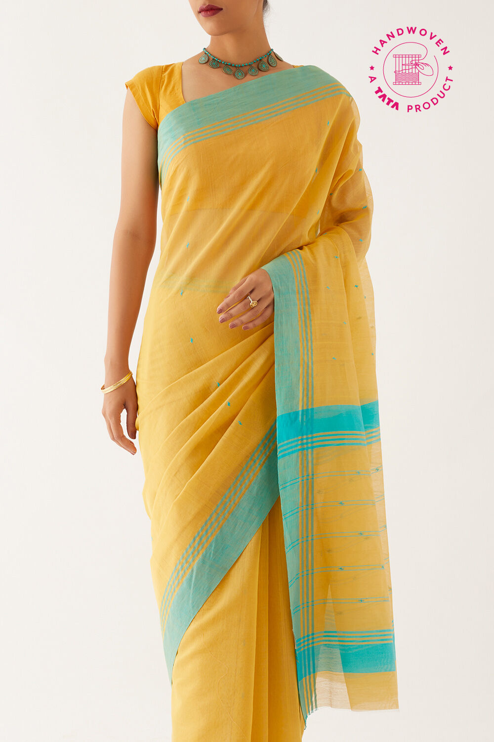 Yellow Pure Silk Cotton Chanderi Saree image number null