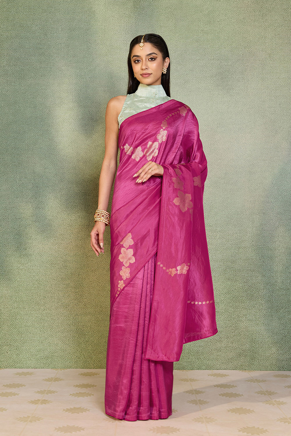 Pink Woven Design Viscose Saree image number null