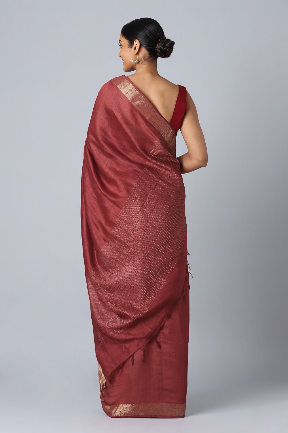 Dark Red Pure Tussar Silk Bhagalpuri Saree image number null