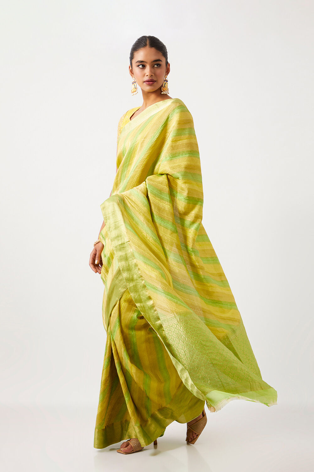 Yellow Pure Crepe Woven Saree image number null