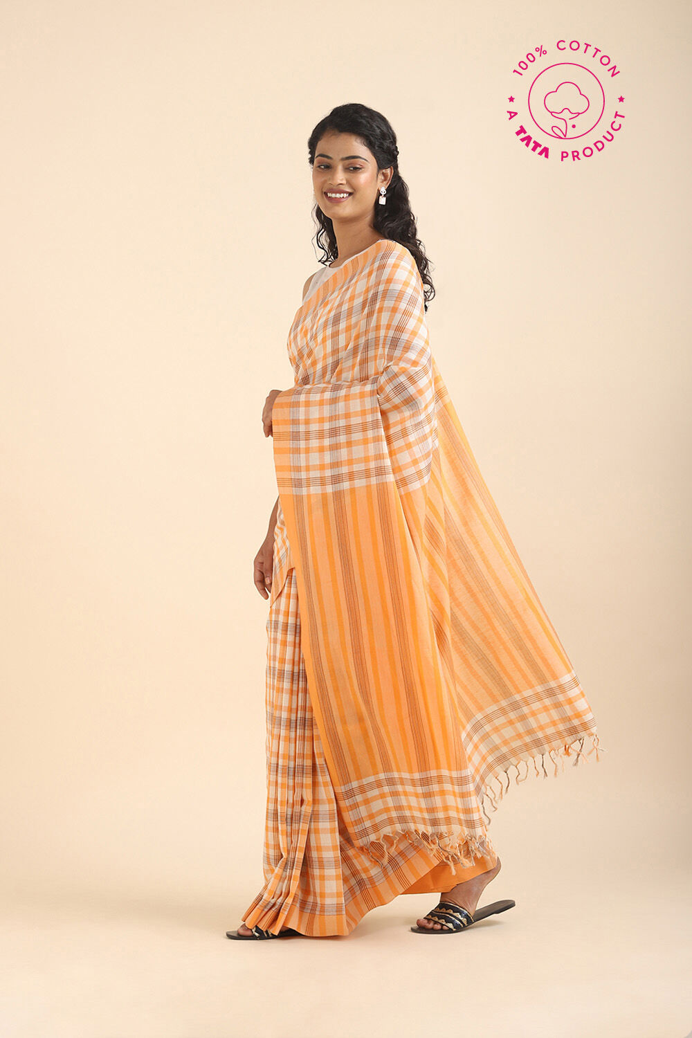 Orange Pure Cotton Bengal Saree image number null