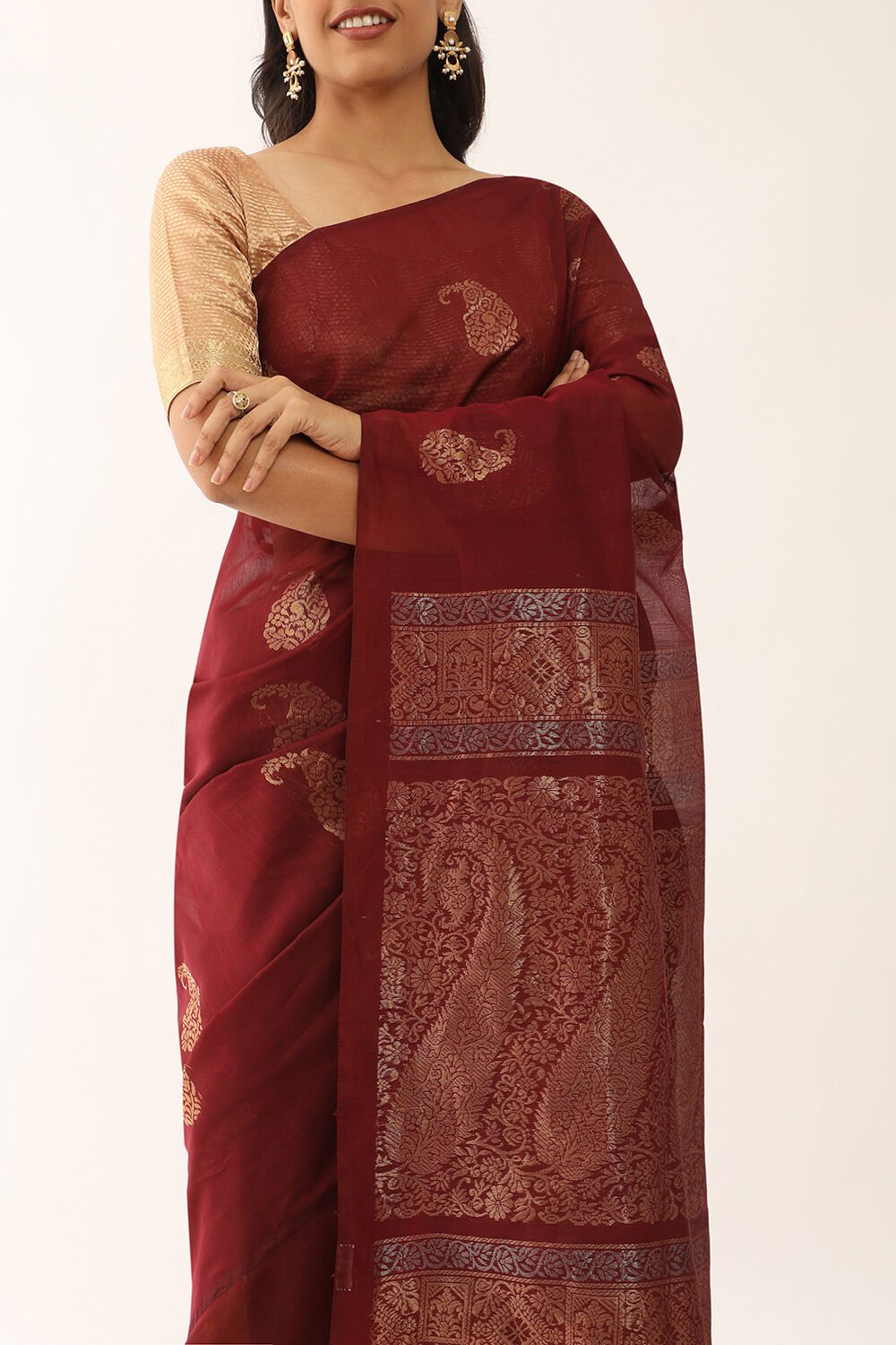 Brown Woven Pure Silk Cotton Saree image number null