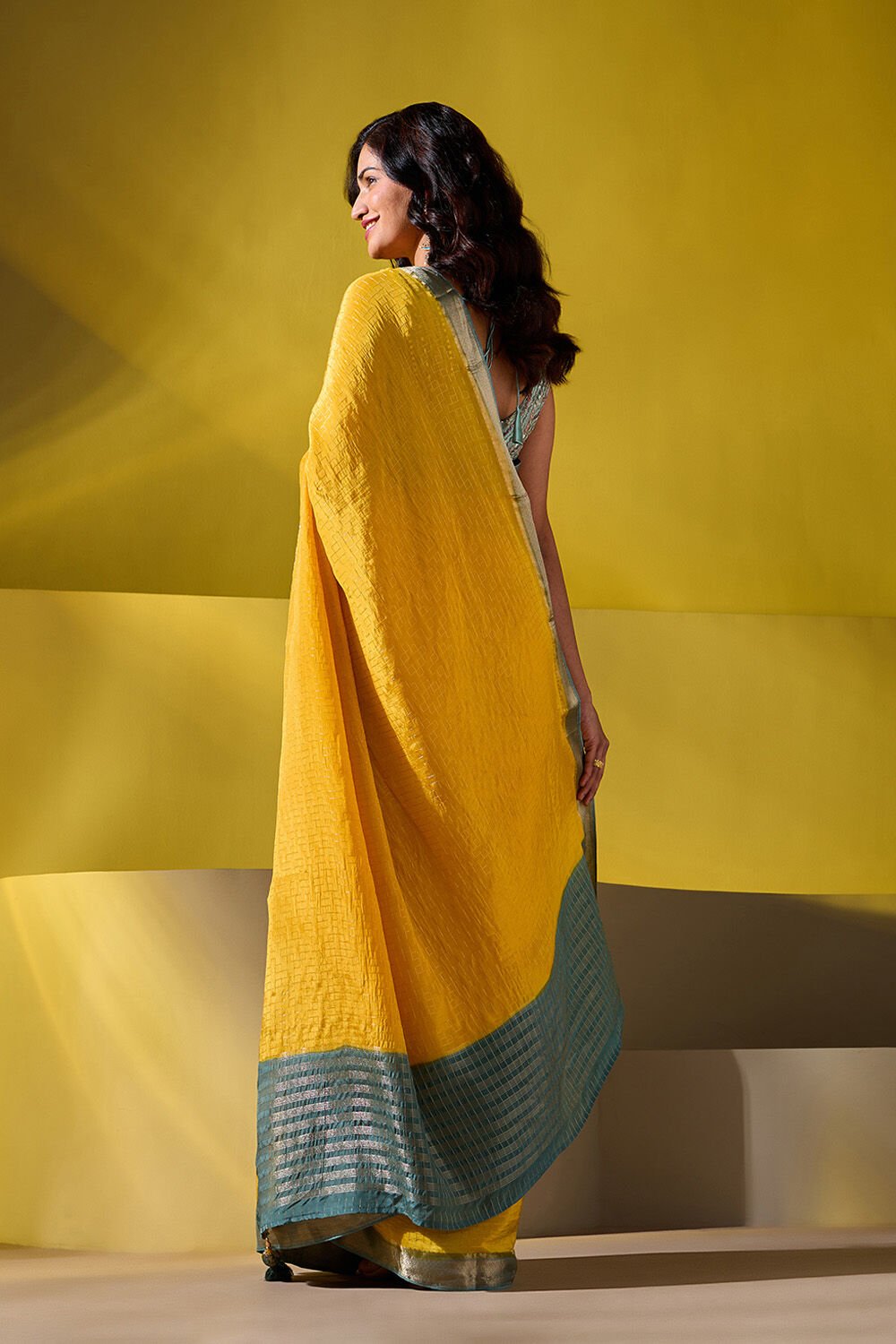 Yellow Woven Viscose Saree image number null