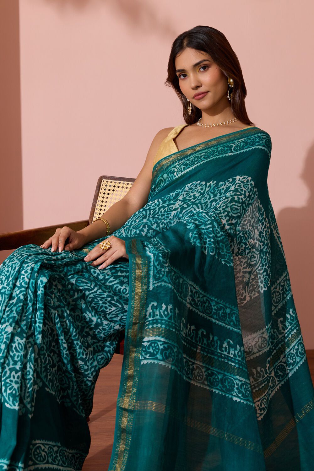 Green Ujjain Pure Silk Cotton Batik Saree image number null
