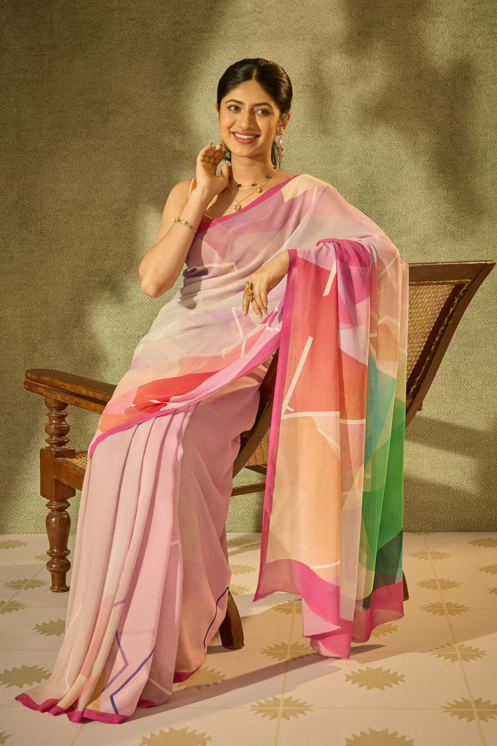 Multi Printed Viscose Georgette Saree image number null