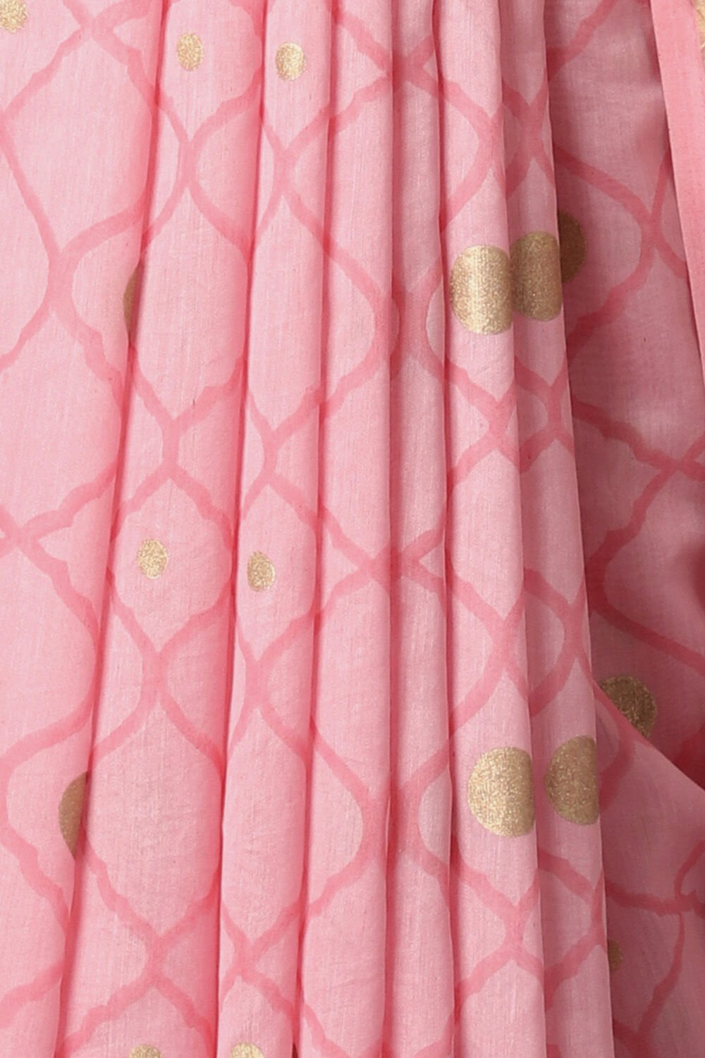 Pink Pure Silk Cotton Hand Printed Saree image number null
