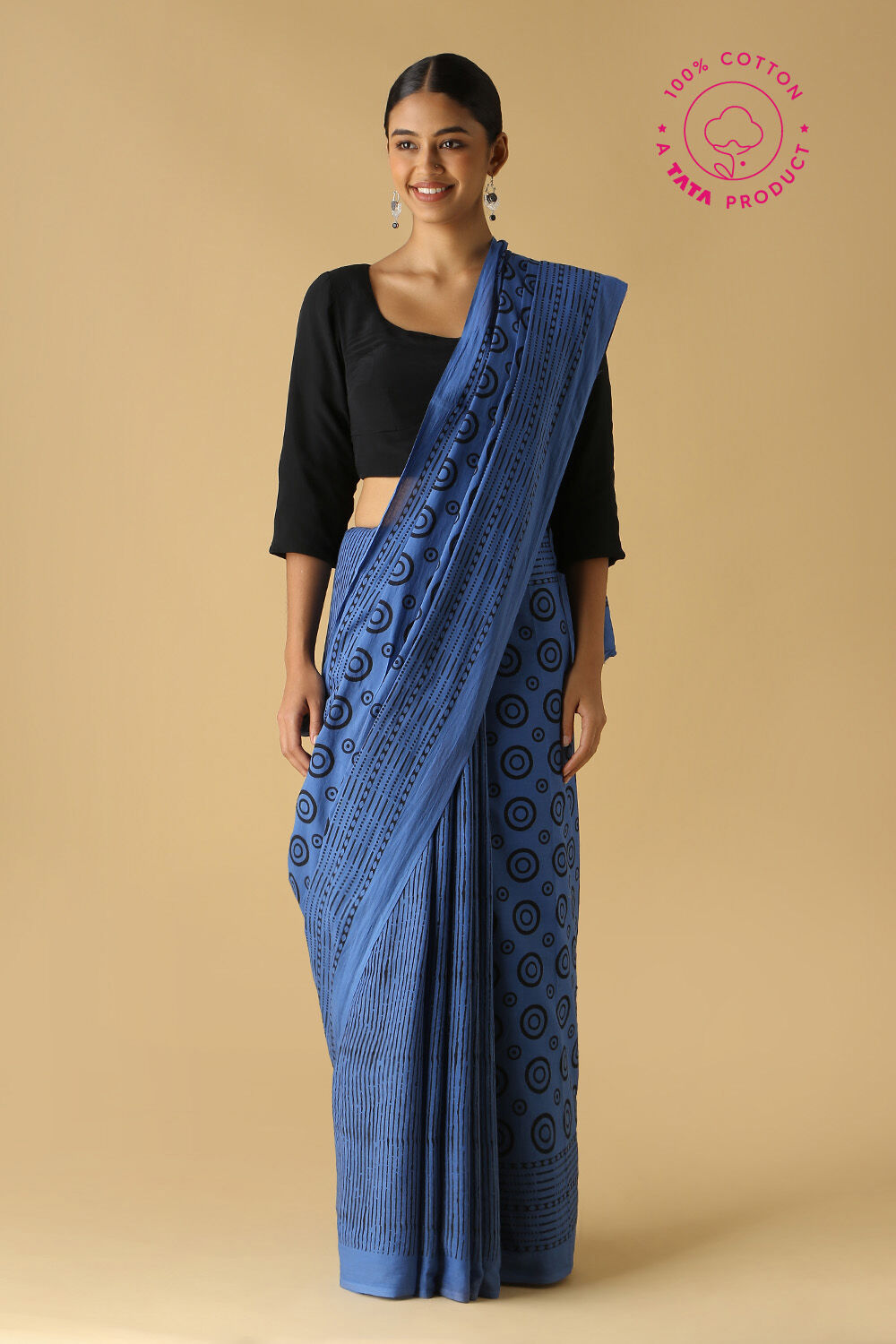 Blue Pure Cotton Printed Saree image number null