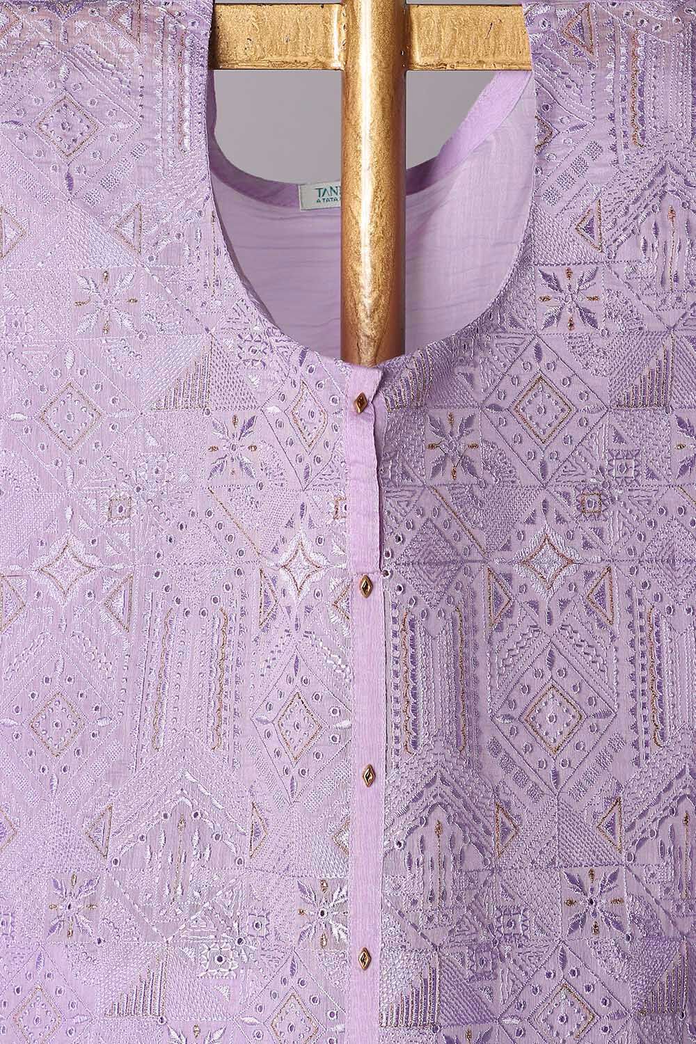 Purple Silk Cotton Embroidered Semistitched Suit Set image number null
