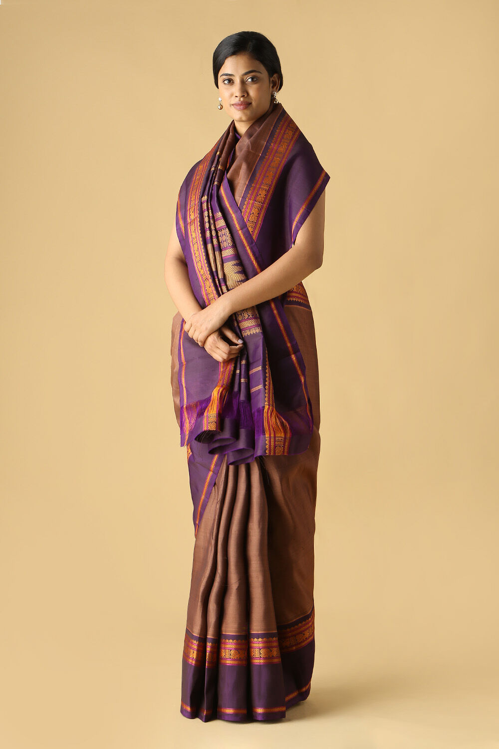 Brown Pure Silk Kanjivaram Saree image number null