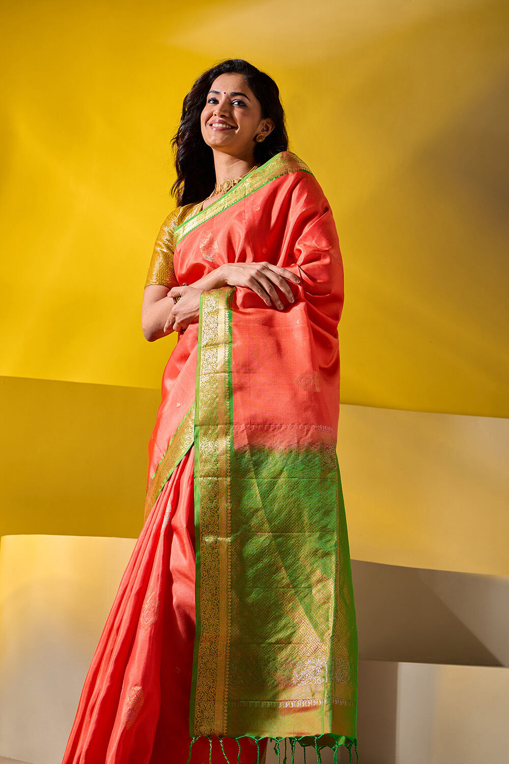 Orange Woven Pure Soft Silk Saree image number null