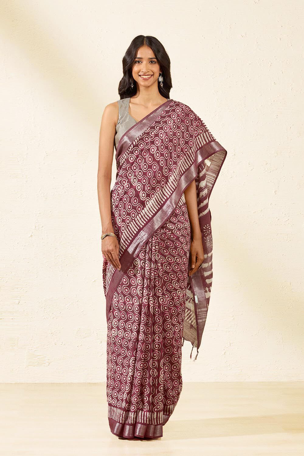 Pink Block Printed Cotton Viscose Saree image number null