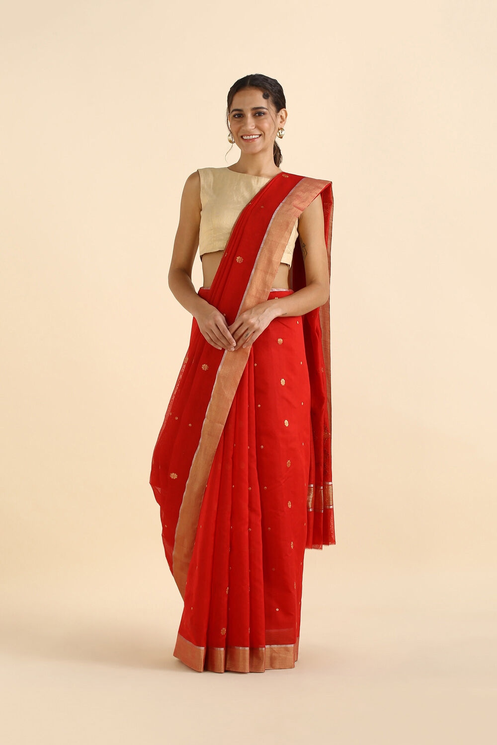 Red Pure Silk Cotton Chanderi Saree image number null