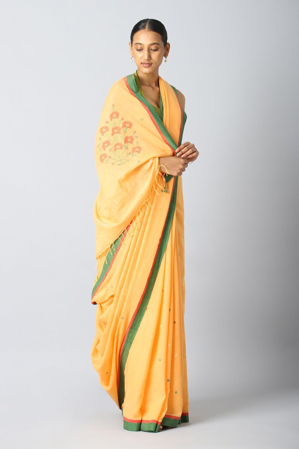 Light Yellow Cotton Pure Khadi Jamdani Saree image number null