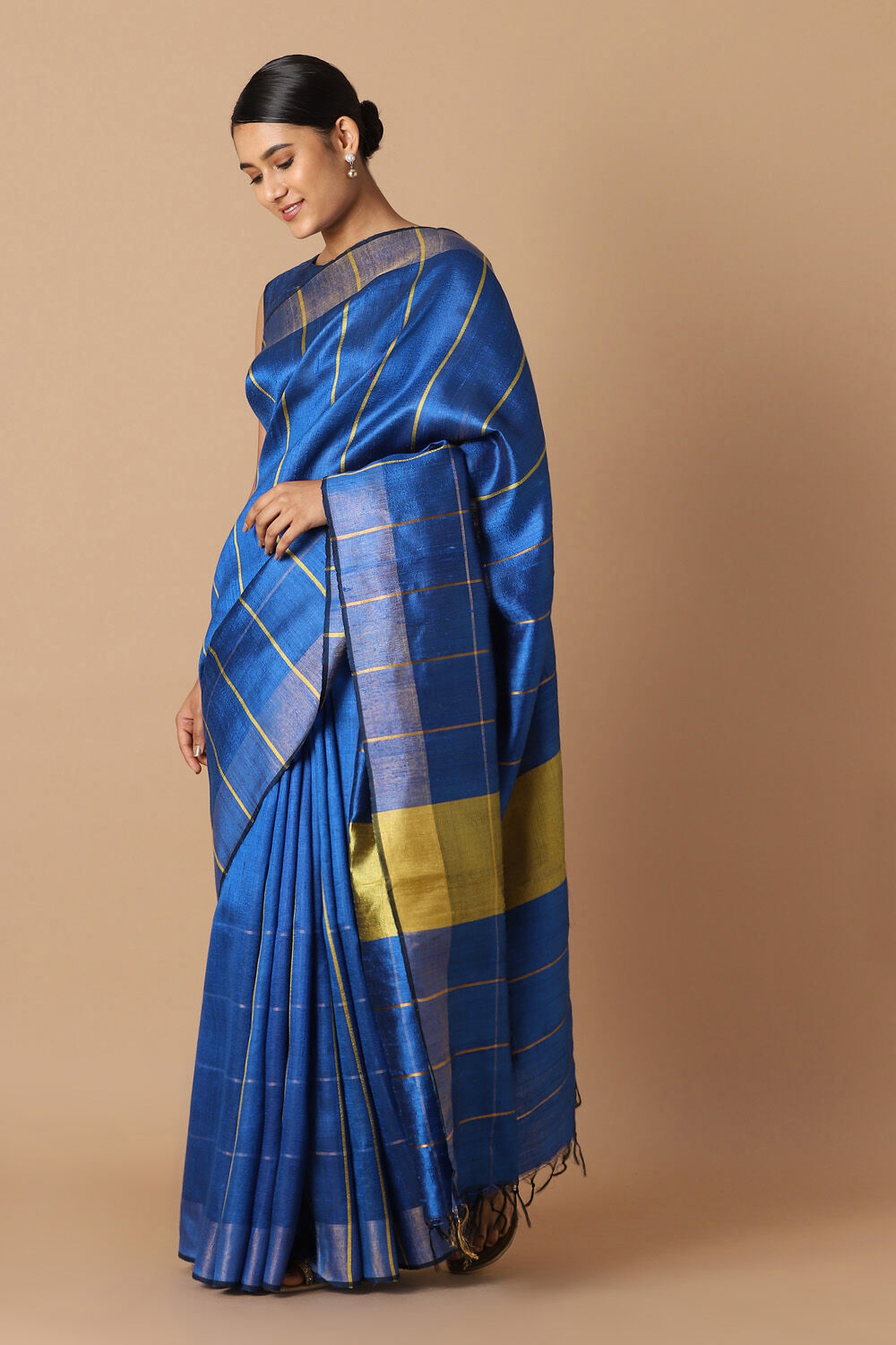 Blue Pure Tussar Silk Bhagalpuri Saree image number null