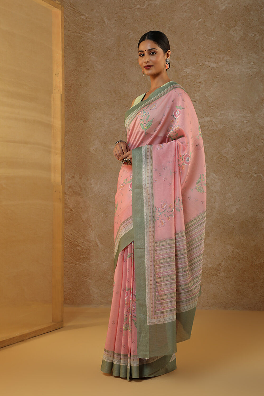 Pink Rajasthan Screen Printed Pure Silk Cotton Saree image number null