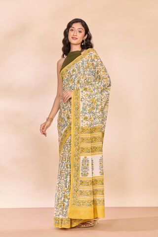 Off White Rajasthan Pure Cotton Printed Sanganeri Saree thumbnail image number null